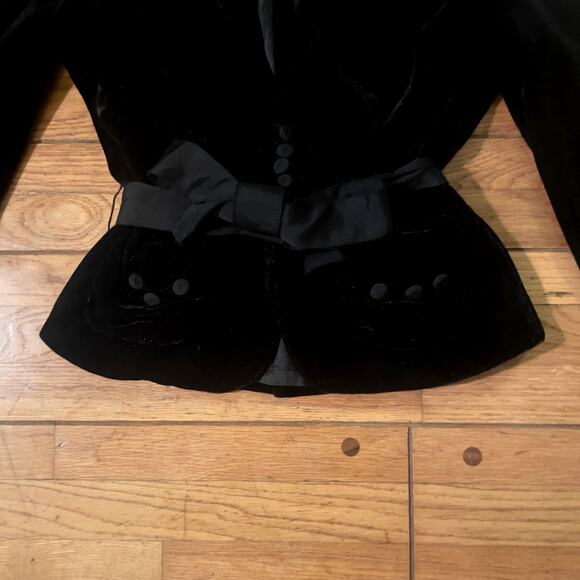 MARC JACOBS Womens Black Silk Crushed Velvet Bow Belted Jacket Blazer Coat - Picture 13 of 16